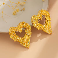 Thumbnail for Geometric Chunky Textured Hollow Heart Earrings - ArtGalleryZen