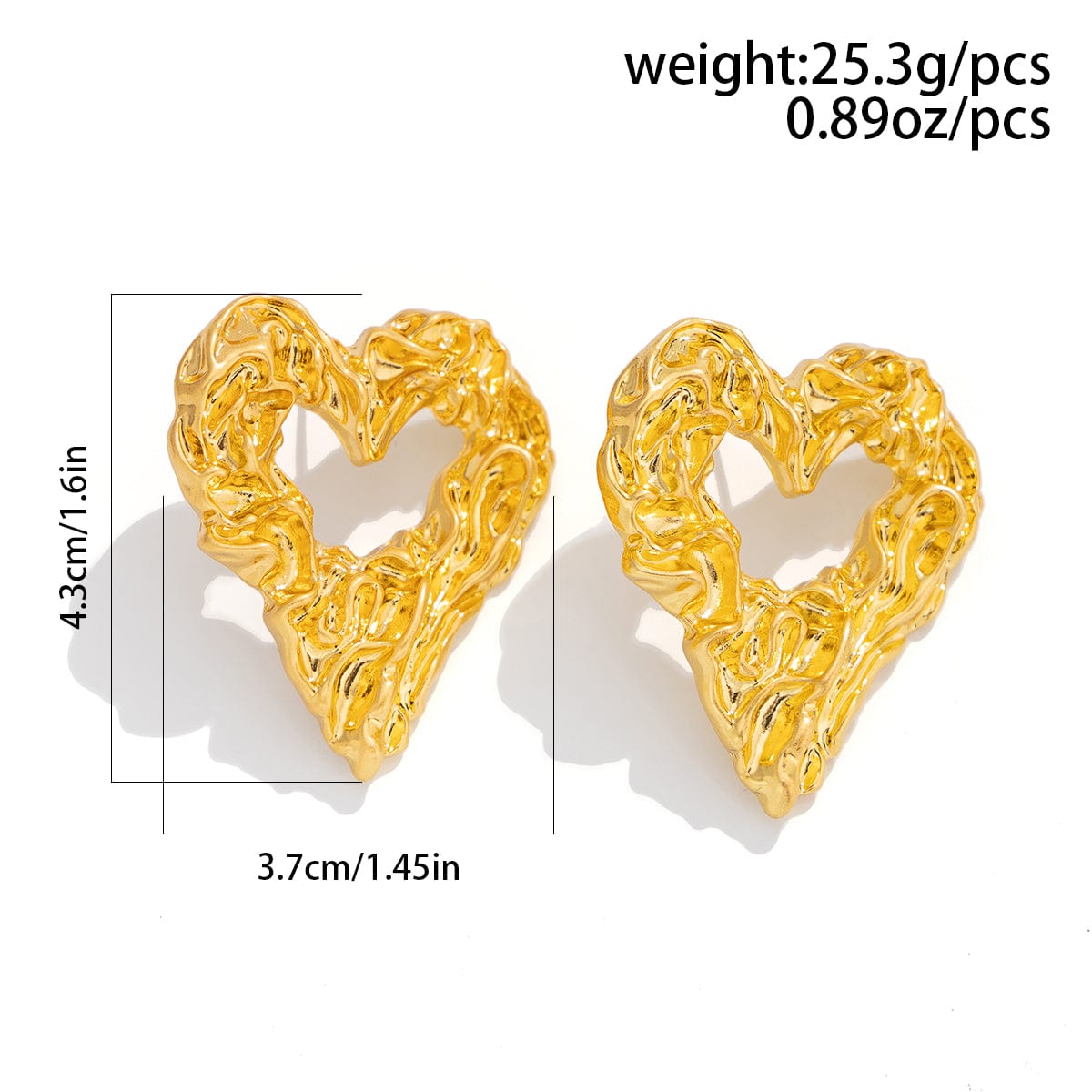 Geometric Chunky Textured Hollow Heart Earrings - ArtGalleryZen