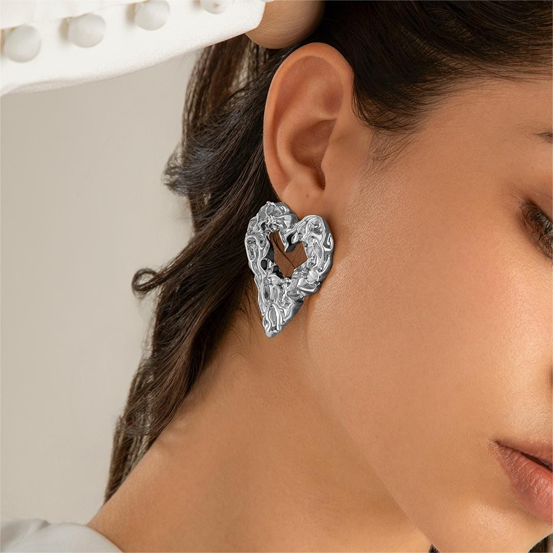 Geometric Chunky Textured Hollow Heart Earrings - ArtGalleryZen