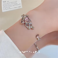 Thumbnail for Geometric Crystal Heart Bangle Bracelet - ArtGalleryZen