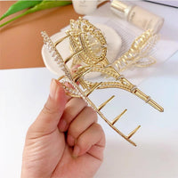 Thumbnail for Geometric Crystal Pearl Inlaid Tulip Chignon Claw Clip Hair Clip - ArtGalleryZen