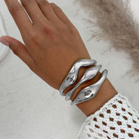 Thumbnail for Geometric Curved Hollow Wide Cuff Bangle Bracelet - ArtGalleryZen