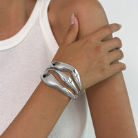 Thumbnail for Geometric Curved Hollow Wide Cuff Bangle Bracelet - ArtGalleryZen