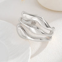 Thumbnail for Geometric Curved Hollow Wide Cuff Bangle Bracelet - ArtGalleryZen