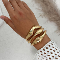 Thumbnail for Geometric Curved Hollow Wide Cuff Bangle Bracelet - ArtGalleryZen