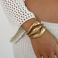 Thumbnail for Geometric Curved Hollow Wide Cuff Bangle Bracelet - ArtGalleryZen
