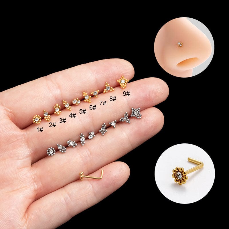 Geometric CZ Inlaid Beads Nose Piercing Nose Stud - ArtGalleryZen