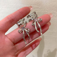 Thumbnail for Geometric CZ Inliad Ribbon Bowknot Ear Wrap Earrings - ArtGalleryZen