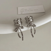 Thumbnail for Geometric CZ Inliad Ribbon Bowknot Ear Wrap Earrings - ArtGalleryZen