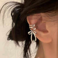 Thumbnail for Geometric CZ Inliad Ribbon Bowknot Ear Wrap Earrings - ArtGalleryZen