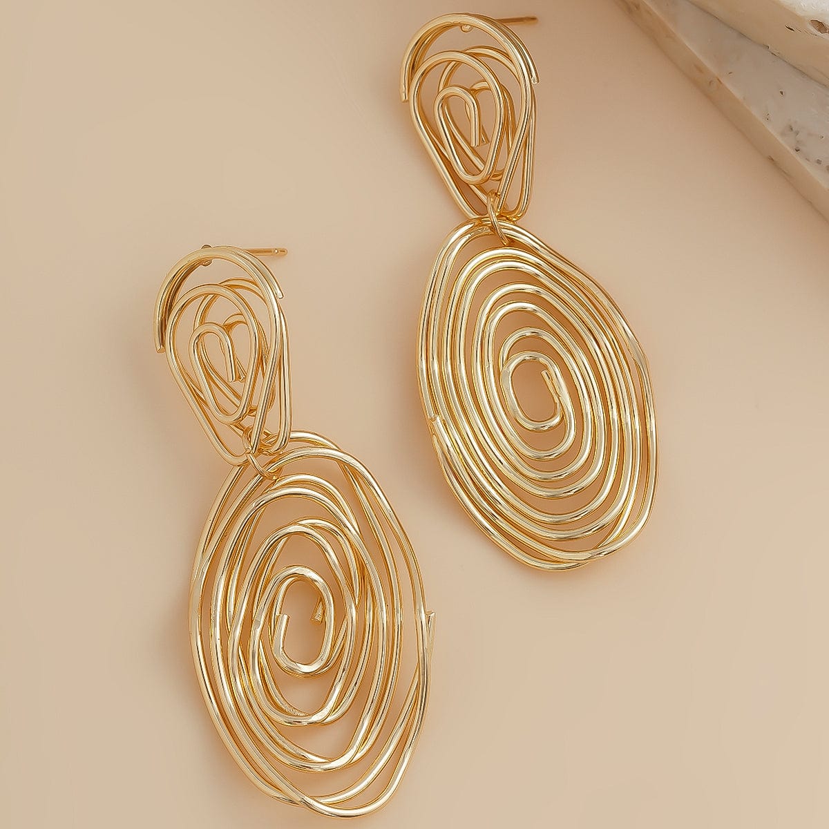 Geometric Dangling Spiral Oval Stud Earrings - ArtGalleryZen