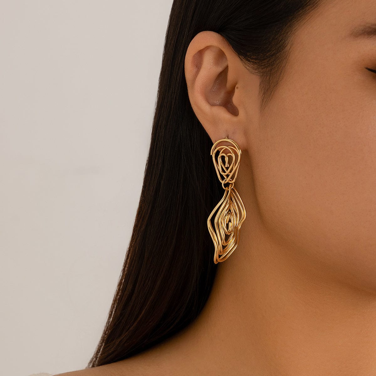 Geometric Dangling Spiral Oval Stud Earrings - ArtGalleryZen