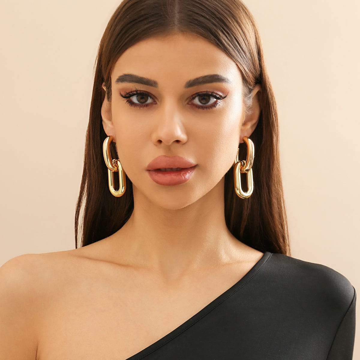 Geometric Double Oval Link Dangle Earrings - ArtGalleryZen