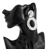 Thumbnail for Geometric Frosted Gold Silver Tone Hoop Dangle Earrings - ArtGalleryZen