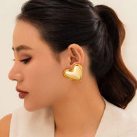 Thumbnail for Chic Gold Plated Glossy Large Heart Earrings - ArtGalleryZen