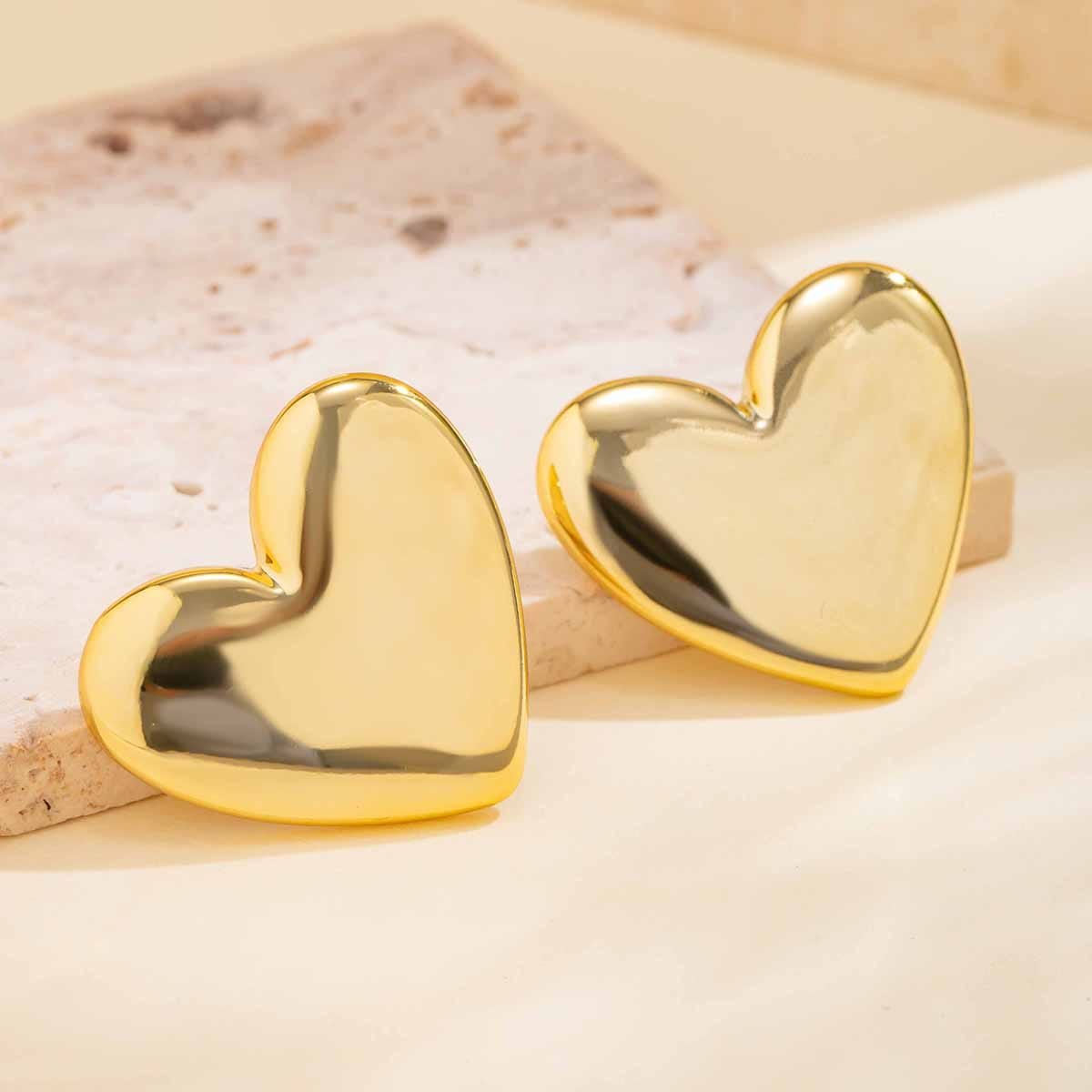 Chic Gold Plated Glossy Large Heart Earrings - ArtGalleryZen