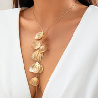 Thumbnail for Geometric Gold Plated Leaf Pendant Y Necklace - ArtGalleryZen