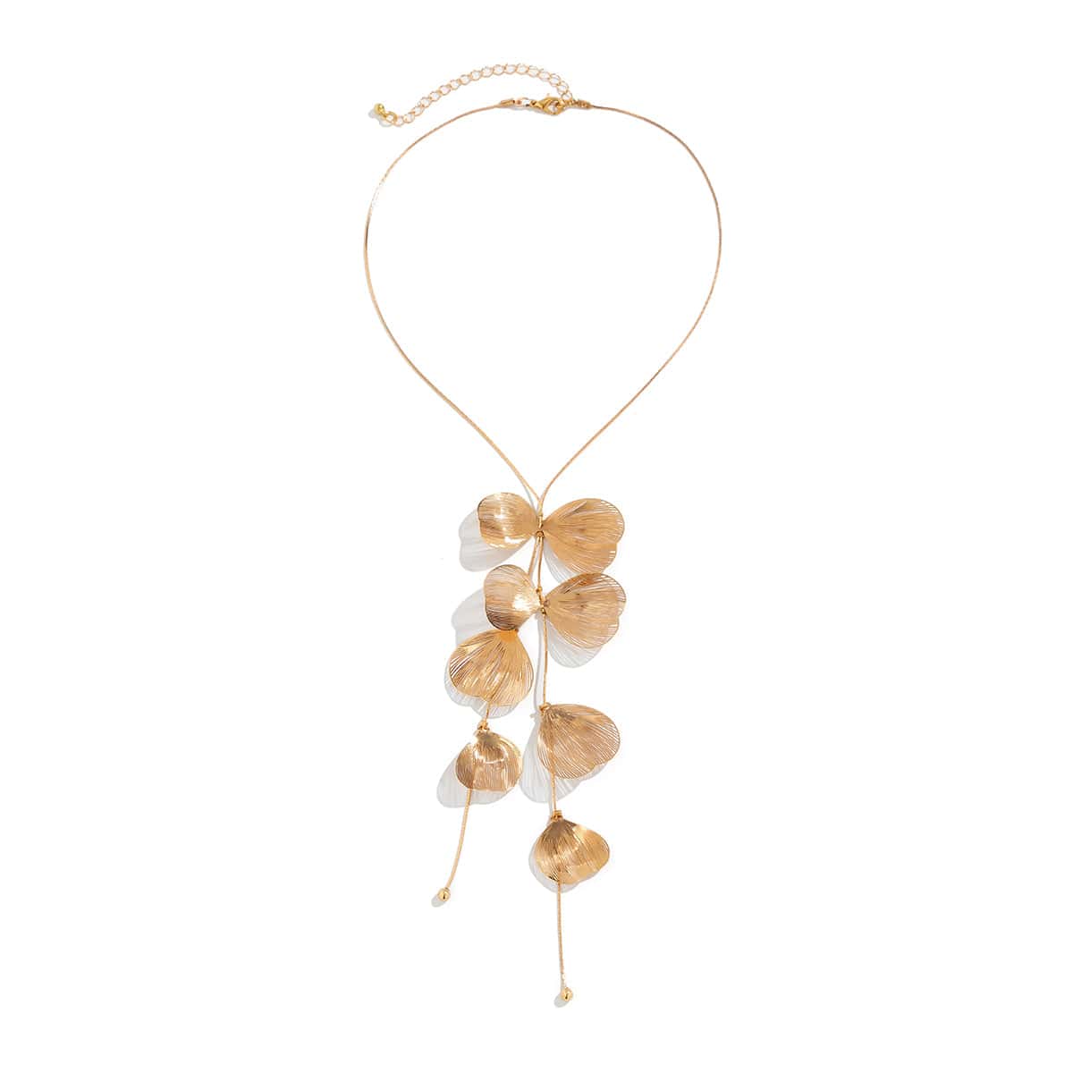 Geometric Gold Plated Leaf Pendant Y Necklace - ArtGalleryZen