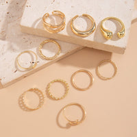 Thumbnail for Geometric Gold Plated Twisted Waterdrop Round Disk Ball Open Ring Set - ArtGalleryZen