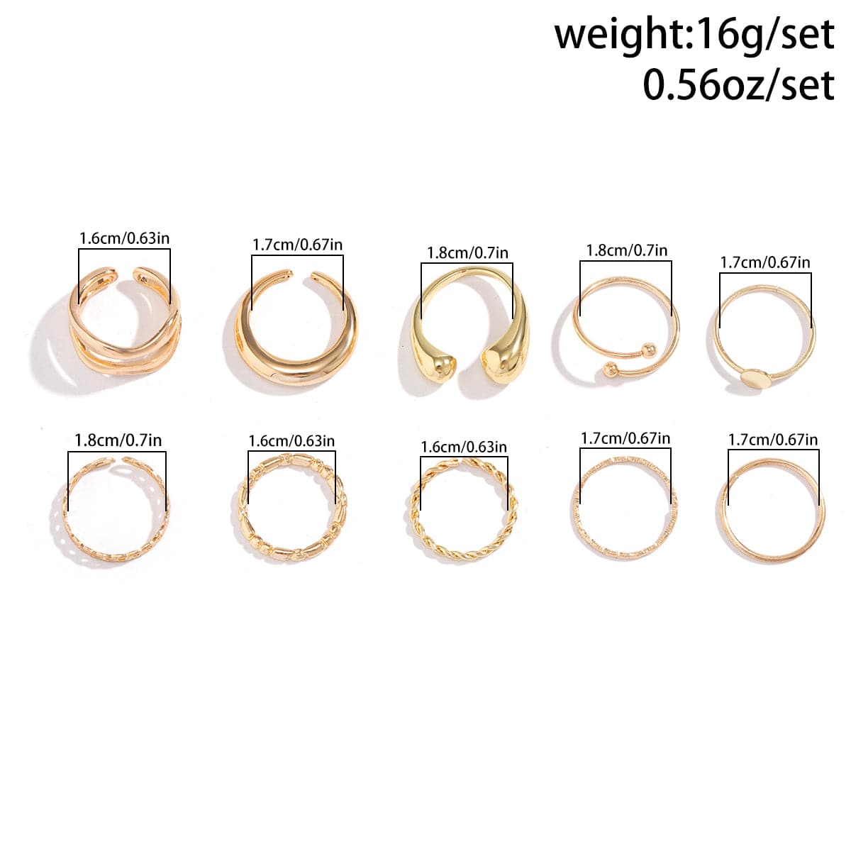 Geometric Gold Plated Twisted Waterdrop Round Disk Ball Open Ring Set - ArtGalleryZen