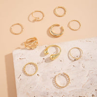 Thumbnail for Geometric Gold Plated Twisted Waterdrop Round Disk Ball Open Ring Set - ArtGalleryZen