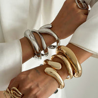 Thumbnail for Geometric Gold Silver Plated Curved Bangle Bracelet Set - ArtGalleryZen