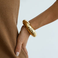 Thumbnail for Geometric Gold Silver Plated Glossy Textured Bangle Bracelet - ArtGalleryZen