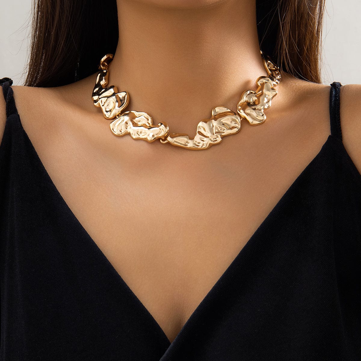 Geometric Gold Silver Plated Irregular Lava Choker Necklace - ArtGalleryZen