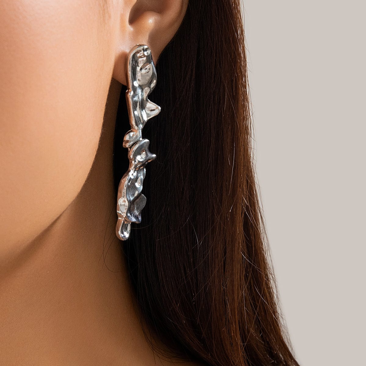 Geometric Gold Silver Plated Irregular Lava Earrings - ArtGalleryZen