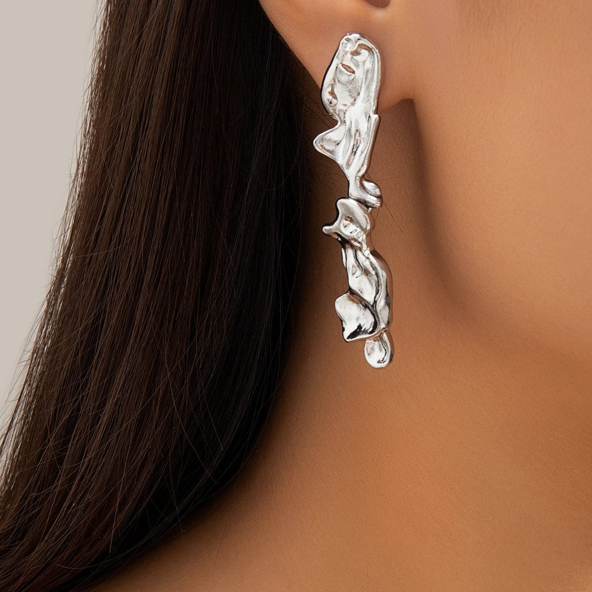 Geometric Gold Silver Plated Irregular Lava Earrings - ArtGalleryZen