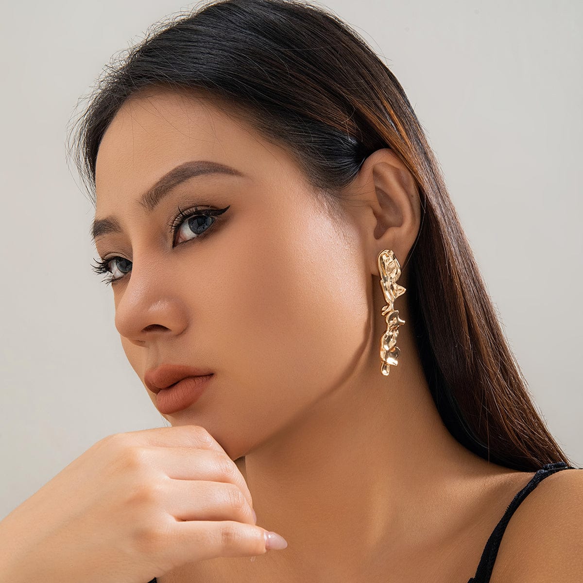 Geometric Gold Silver Plated Irregular Lava Earrings - ArtGalleryZen