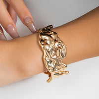 Thumbnail for Geometric Gold Silver Plated Irregular Lava Open Cuff Bracelet - ArtGalleryZen