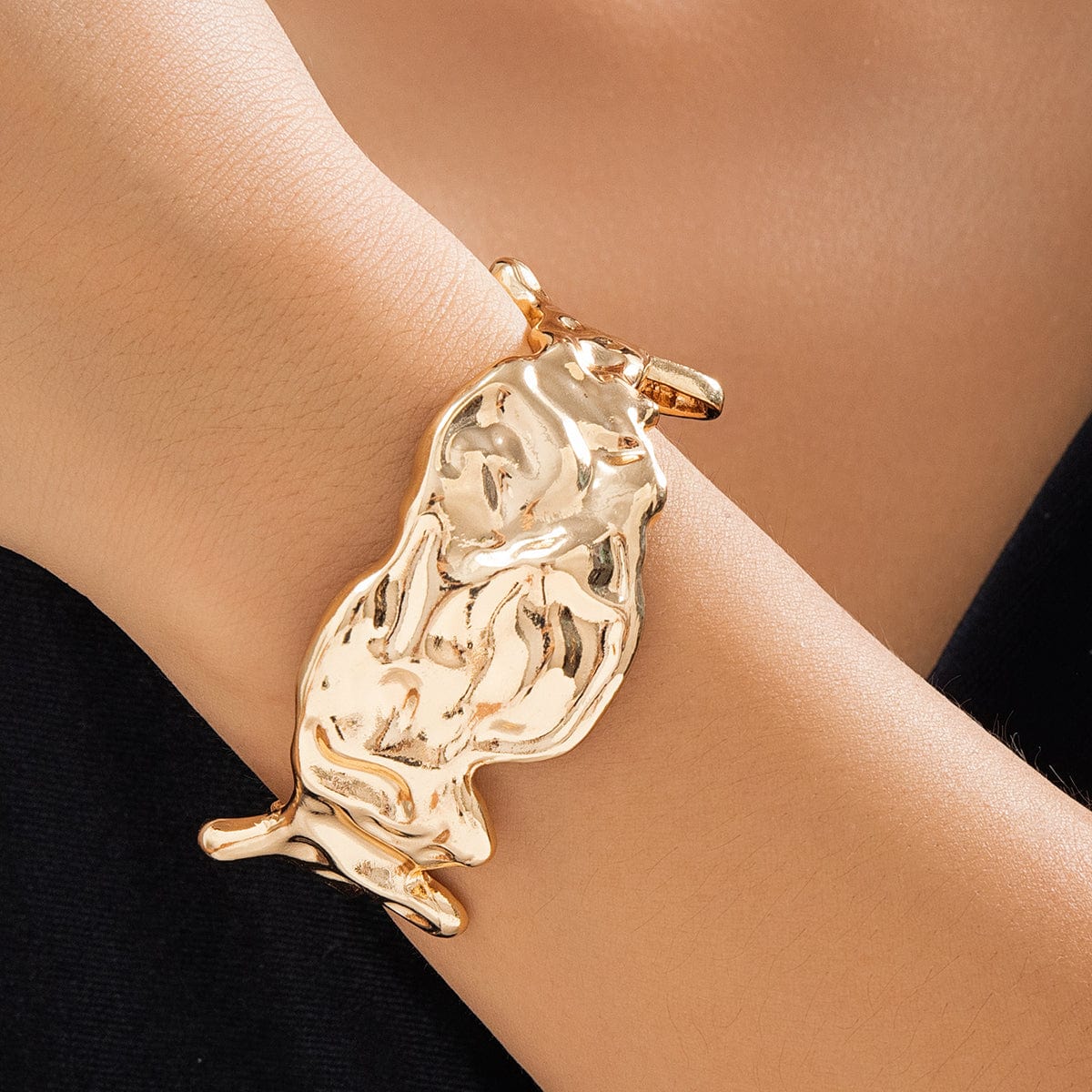 Geometric Gold Silver Plated Irregular Lava Open Cuff Bracelet - ArtGalleryZen