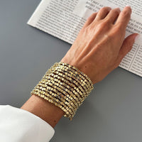 Thumbnail for Geometric Gold Silver Square Beaded Bracelet Layered Two Tone - ArtGalleryZen