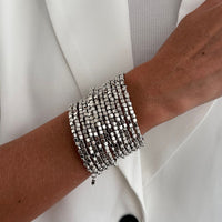 Thumbnail for Geometric Gold Silver Square Beaded Bracelet Layered Two Tone - ArtGalleryZen
