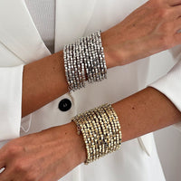 Thumbnail for Geometric Gold Silver Square Beaded Bracelet Layered Two Tone - ArtGalleryZen