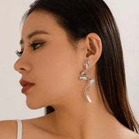 Thumbnail for Geometric Gold Silver Tone Curved Ribbon Earrings - ArtGalleryZen