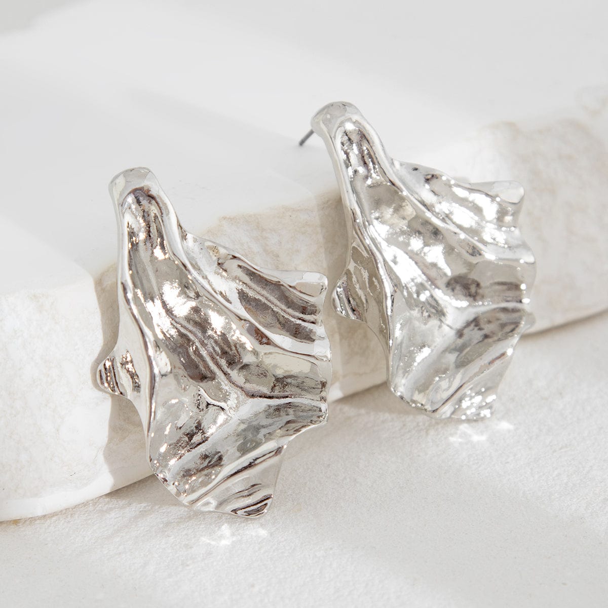 Geometric Gold Silver Tone Irregular Pleated Stud Earrings - ArtGalleryZen