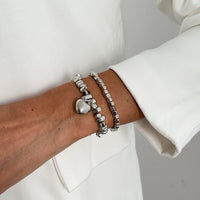 Thumbnail for Geometric Heart Pendant Square Beaded Bracelet Set Gold Silver - ArtGalleryZen