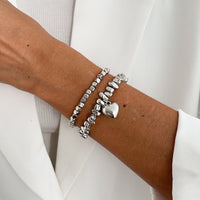 Thumbnail for Geometric Heart Pendant Square Beaded Bracelet Set Gold Silver - ArtGalleryZen