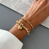 Thumbnail for Geometric Heart Pendant Square Beaded Bracelet Set Gold Silver - ArtGalleryZen