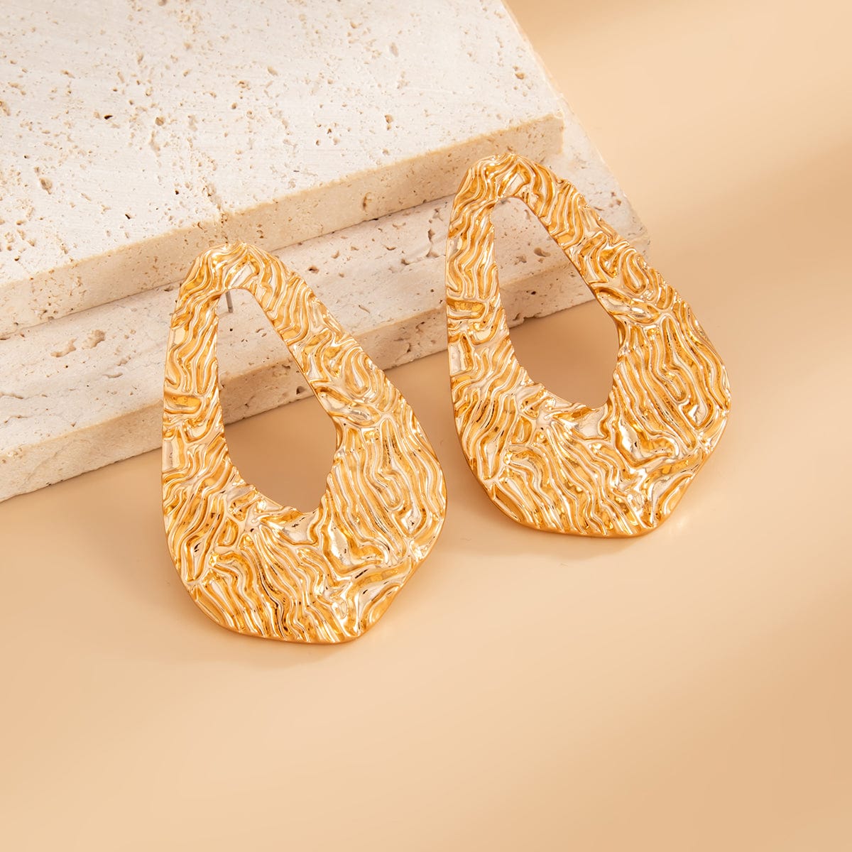 Geometric Hollow Pleated Waterdrop Stud Earrings - ArtGalleryZen