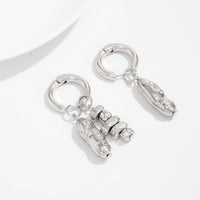 Thumbnail for Geometric Irregular Beaded Dangle Huggie Hoop Earrings - ArtGalleryZen
