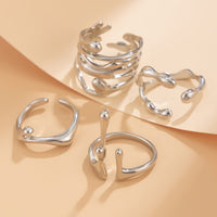 Thumbnail for Geometric Irregular Flow Lava Open Ring Set - ArtGalleryZen