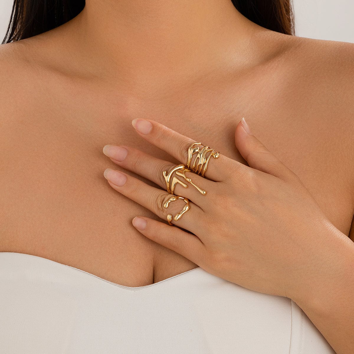 Geometric Irregular Flow Lava Open Ring Set - ArtGalleryZen