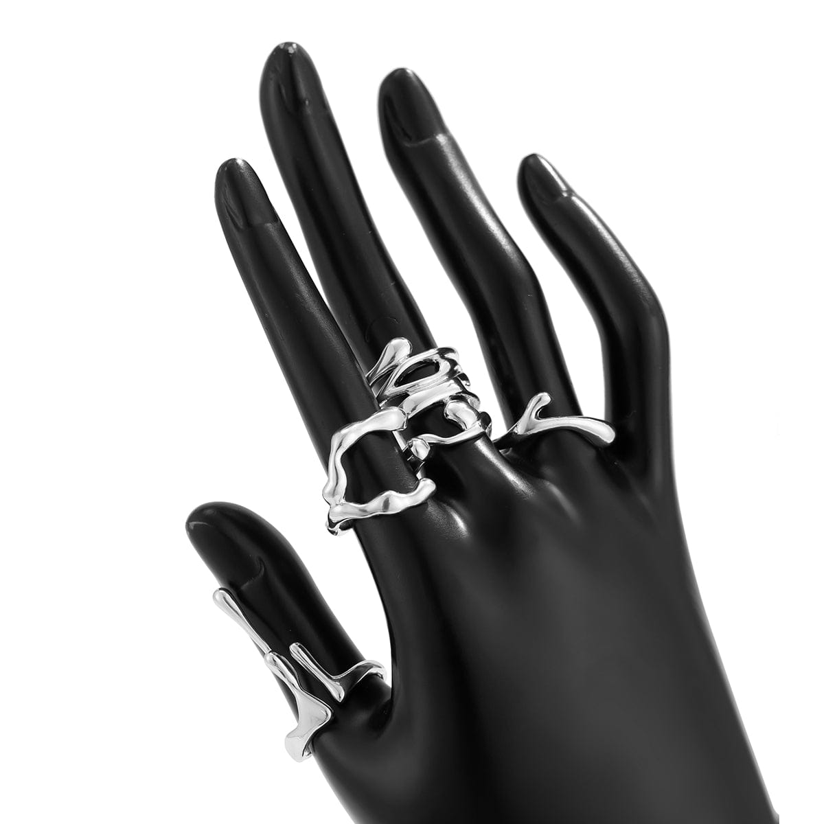 Geometric Irregular Flow Lava Open Ring Set - ArtGalleryZen