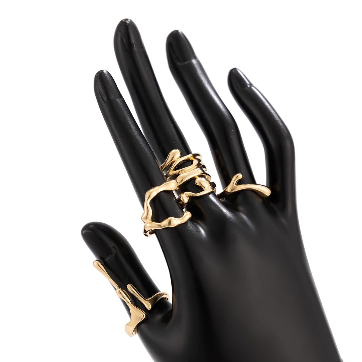 Geometric Irregular Flow Lava Open Ring Set - ArtGalleryZen