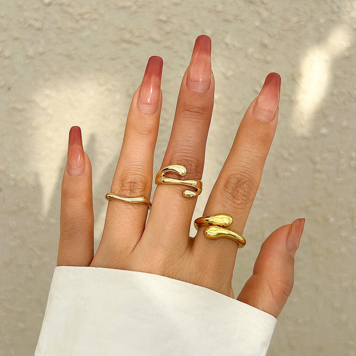 Geometric Irregular Flow Waterdrop Open Ring Set - ArtGalleryZen