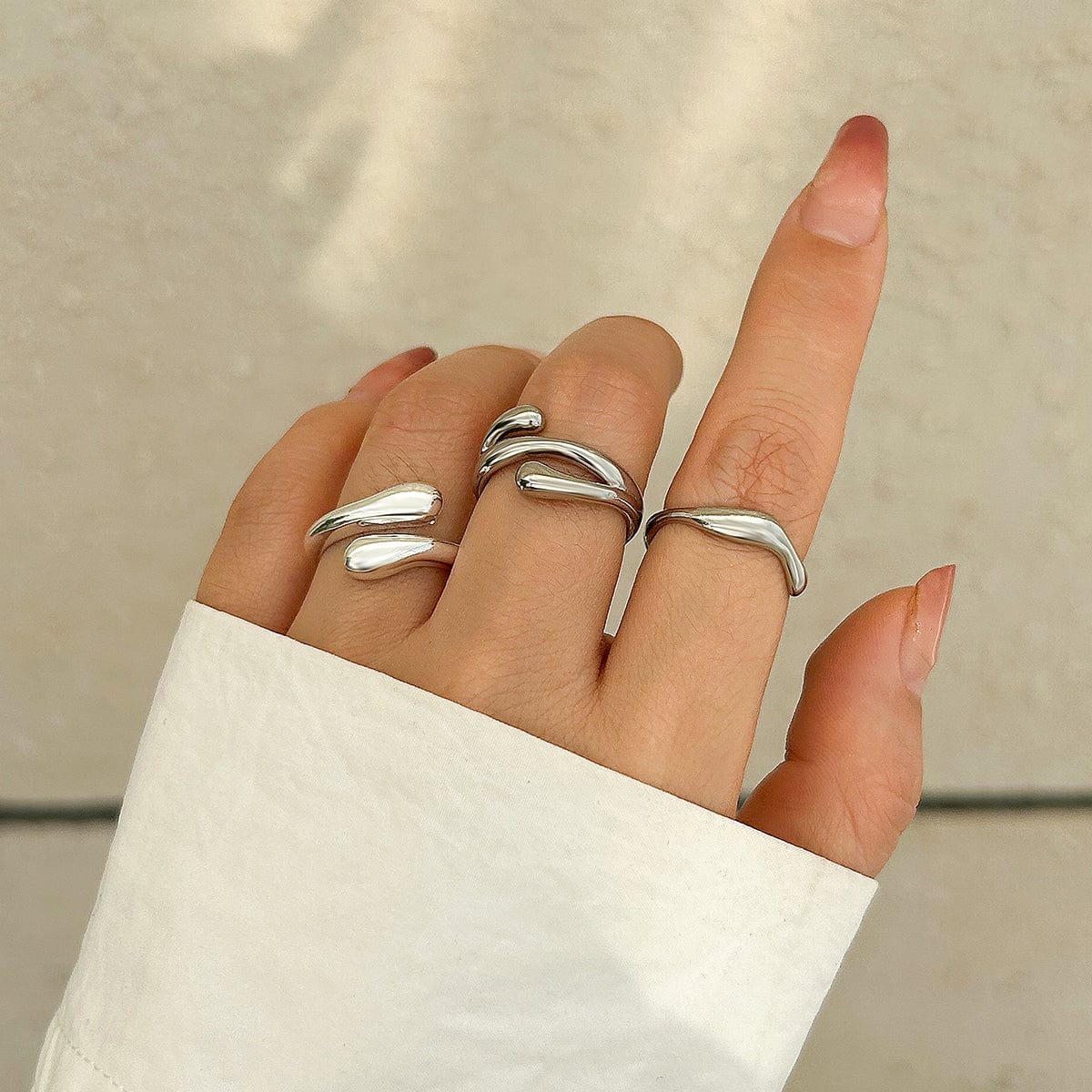 Geometric Irregular Flow Waterdrop Open Ring Set - ArtGalleryZen