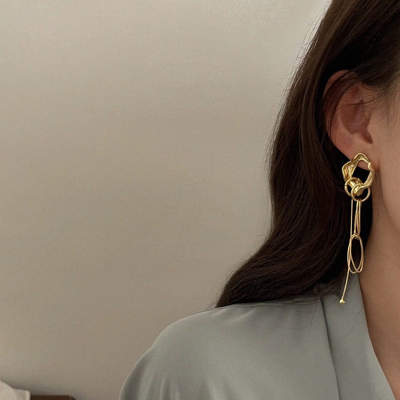 Geometric Irregular Hoop Chain Tassel Flow Lava Earrings - ArtGalleryZen